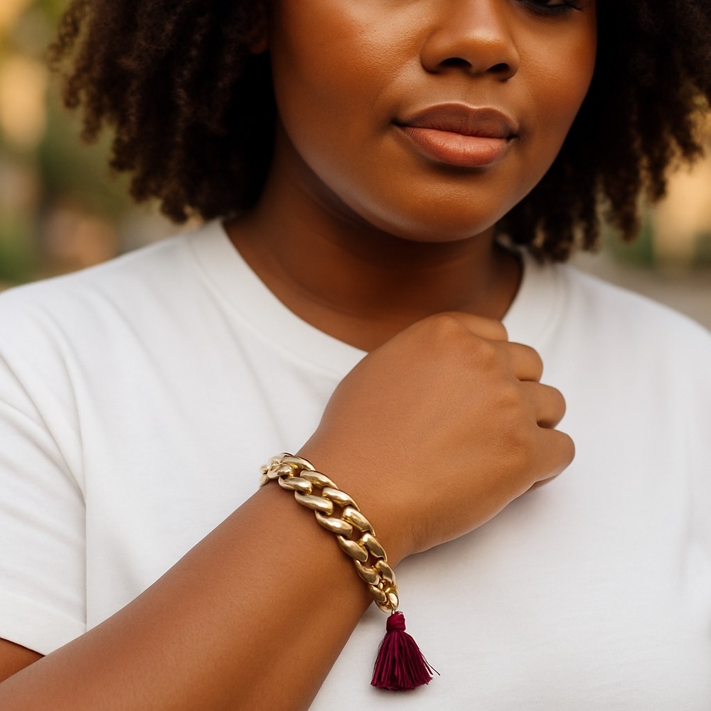 Chunky Gold Chain Bracelet with fringe accent